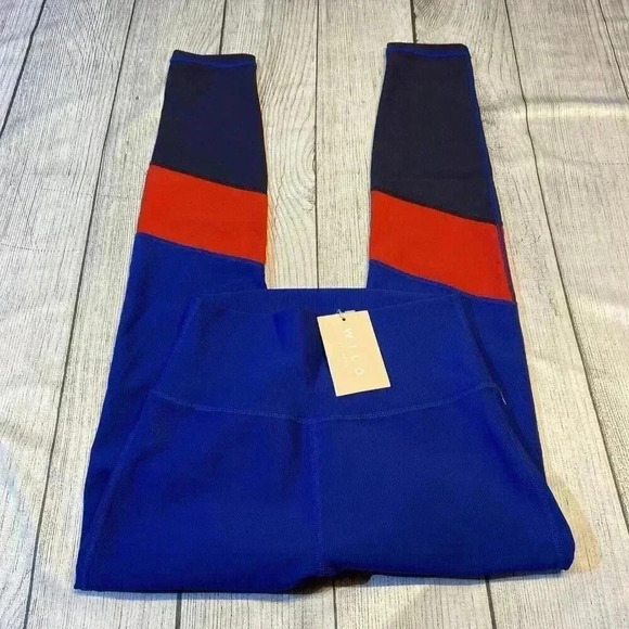 WILO the Label Colorblock Ribbed 7/8 Leggings SMALL Cobalt/Red Athletic Workout - Picture 3 of 5